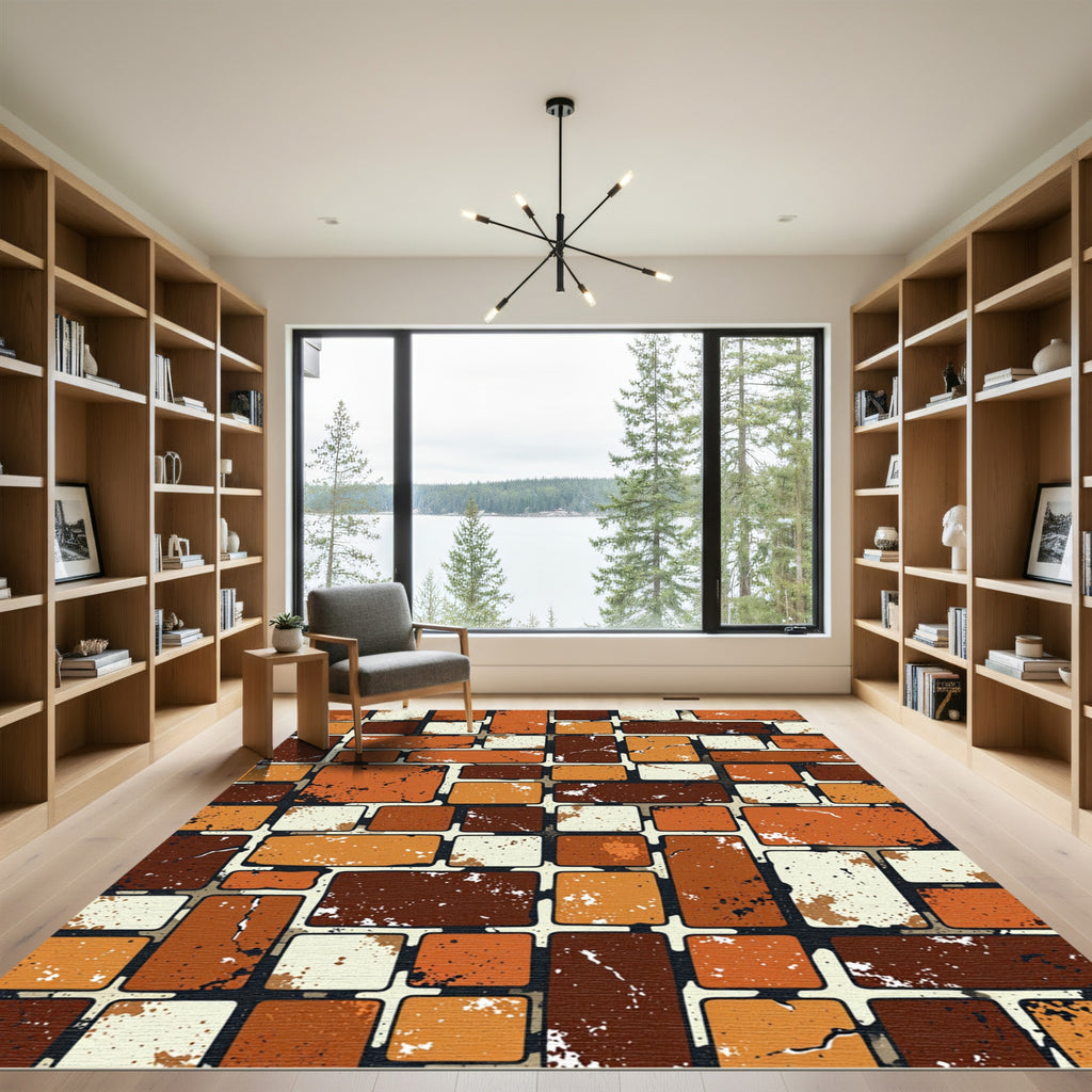 Rustic Brick Red Tones Scattered Rectangles Rug