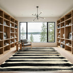 Textured Black Brush Stroke Stripes Rug