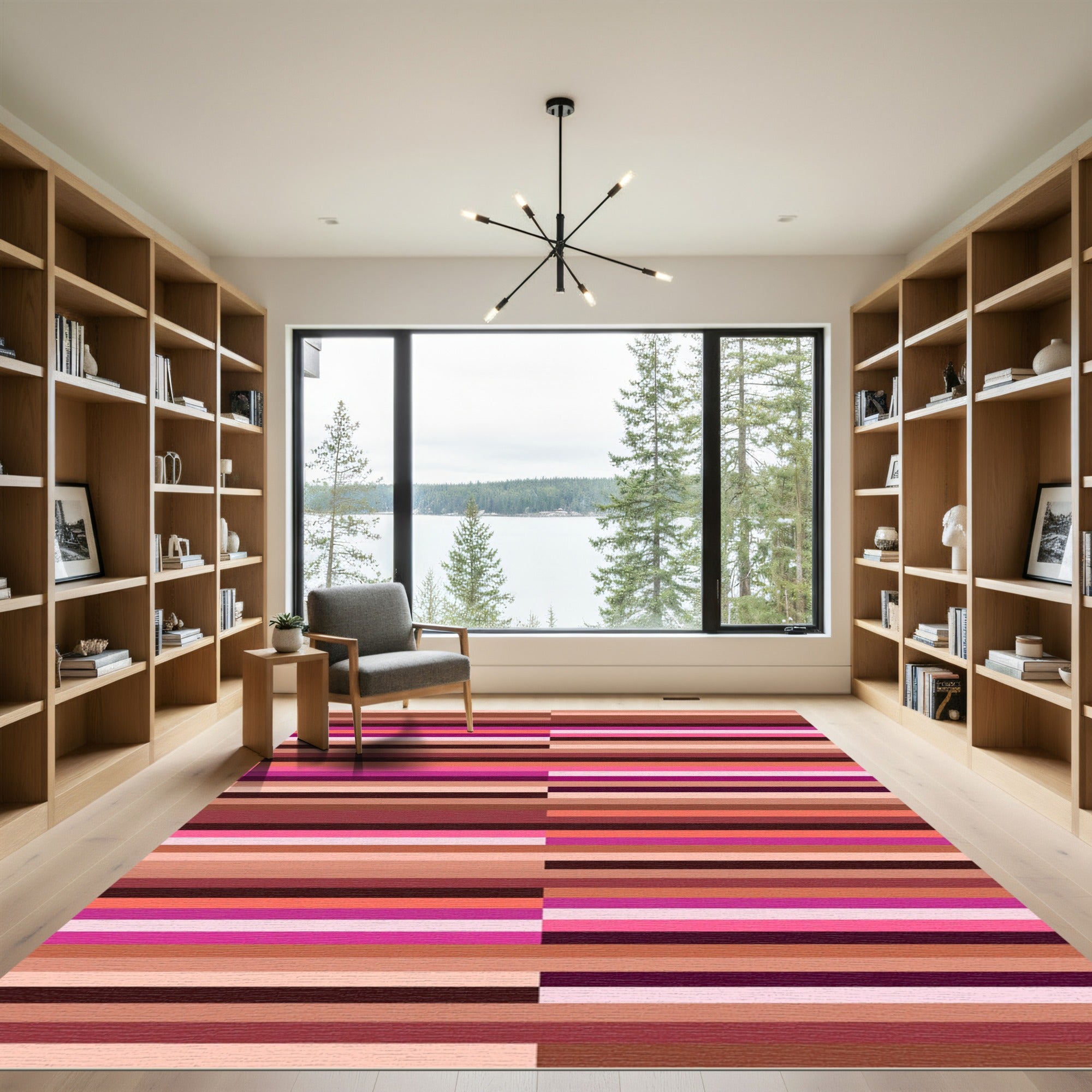 Earthy Magenta Stripe Composition Rug