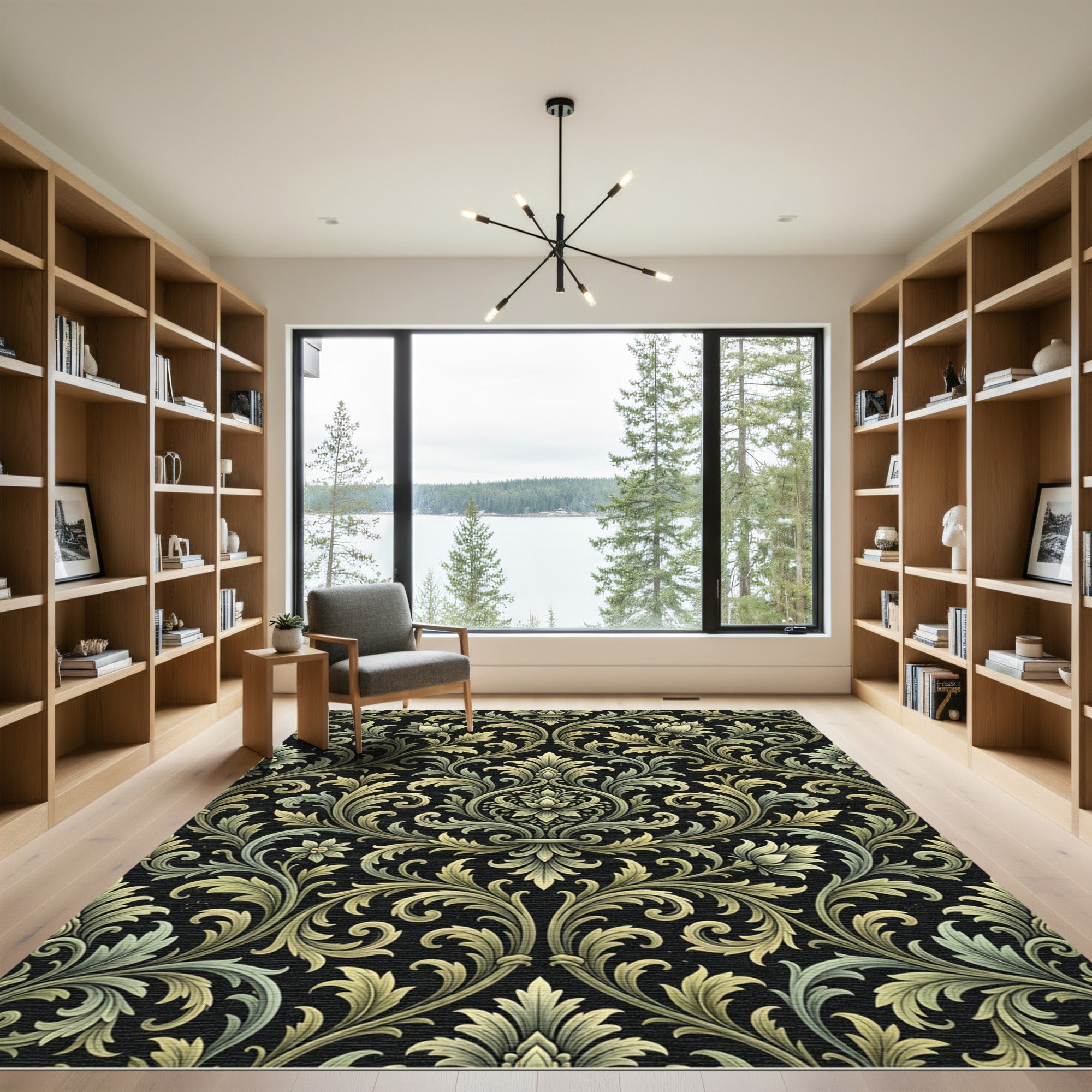Elegant Sage Green Damask Scroll Rug