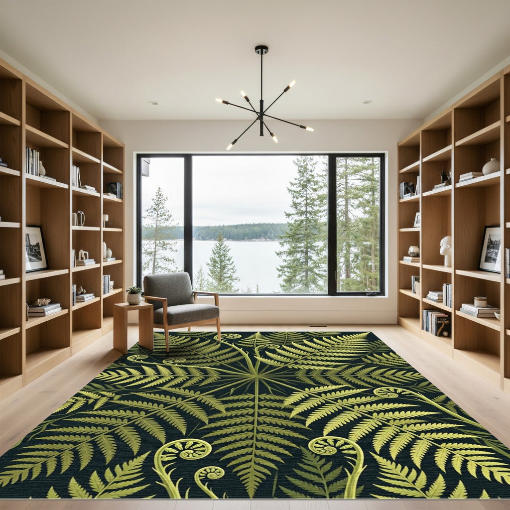 Lush Verdant Fern Botanical Symmetry Rug