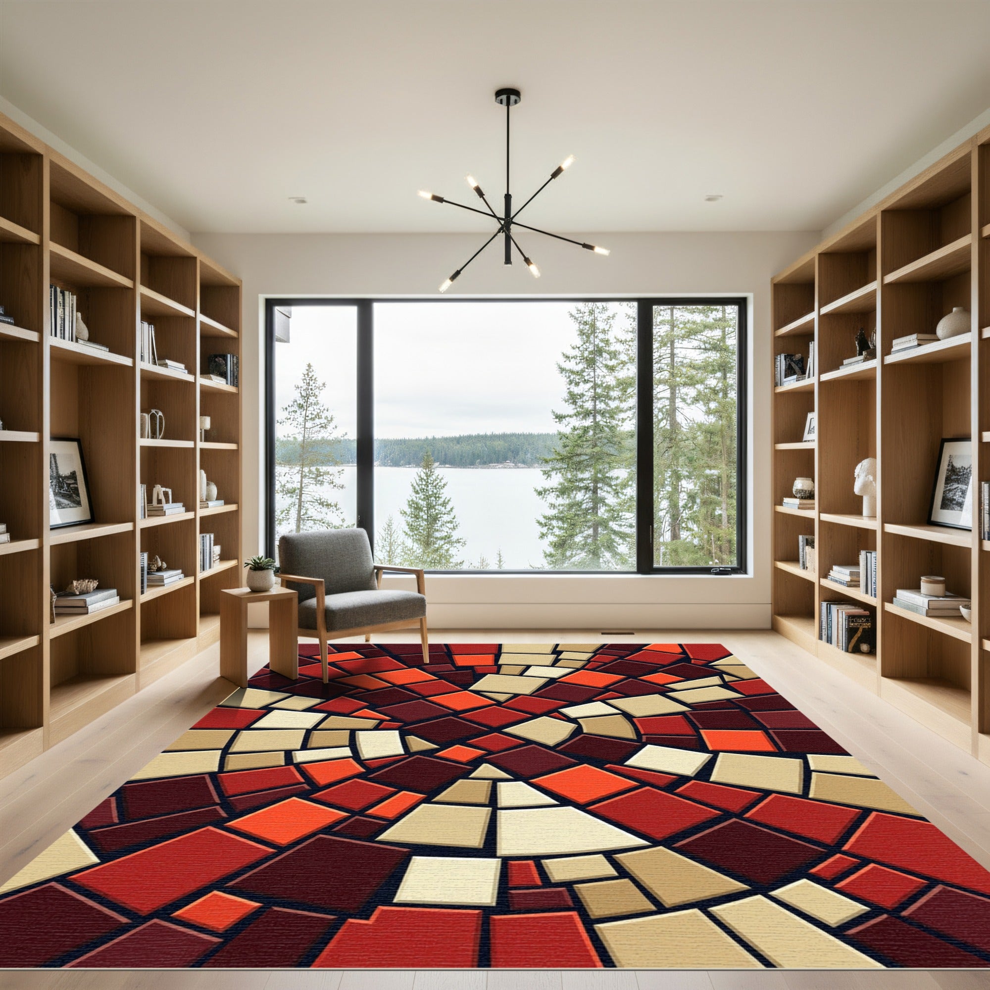 Radiant Red Cream Geometric Tessellation Rug