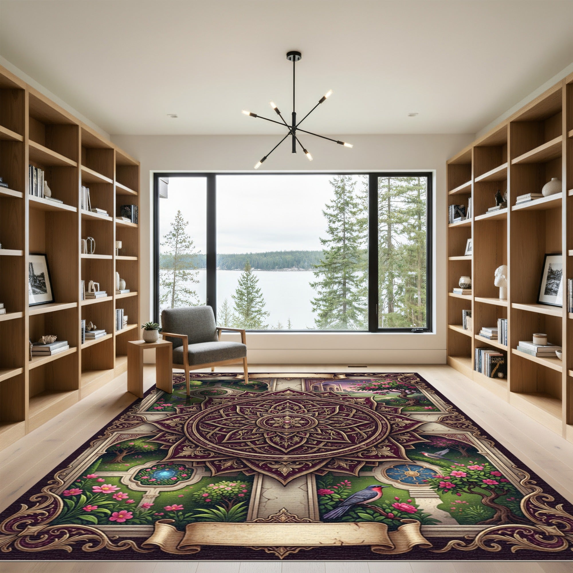 Ornate Burgundy Floral Mandala Garden Rug