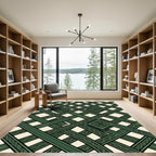 Geometric Emerald Interlocking Lattice Weave Rug