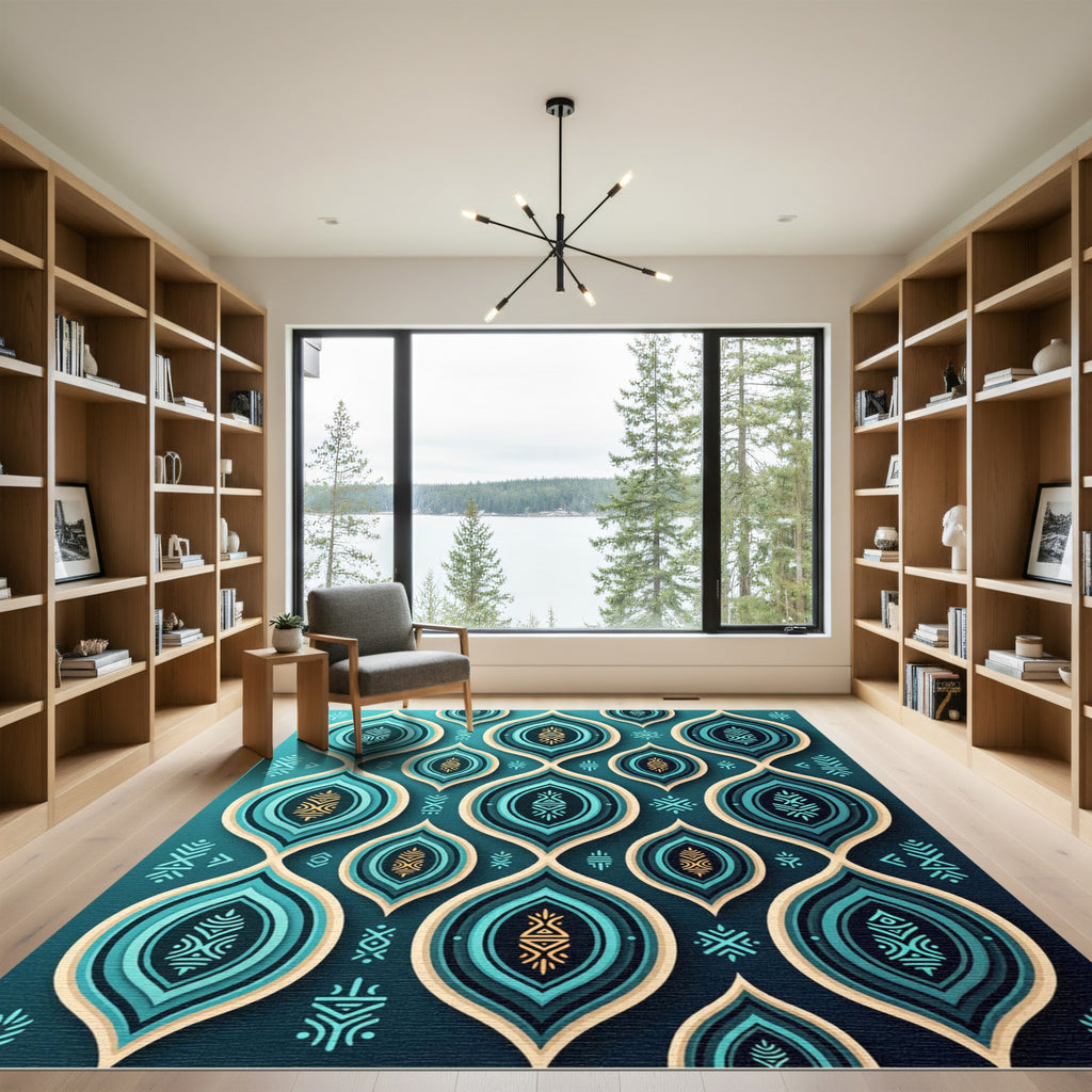 Teal Turquoise Layered Almond Medallion Rug