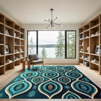 Teal Turquoise Layered Almond Medallion Rug