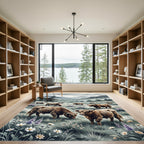 Highland Cattle Meadow Watercolor Landscape Rug
