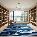 Deep Navy Minimalist Artistic Ocean Waves Rug