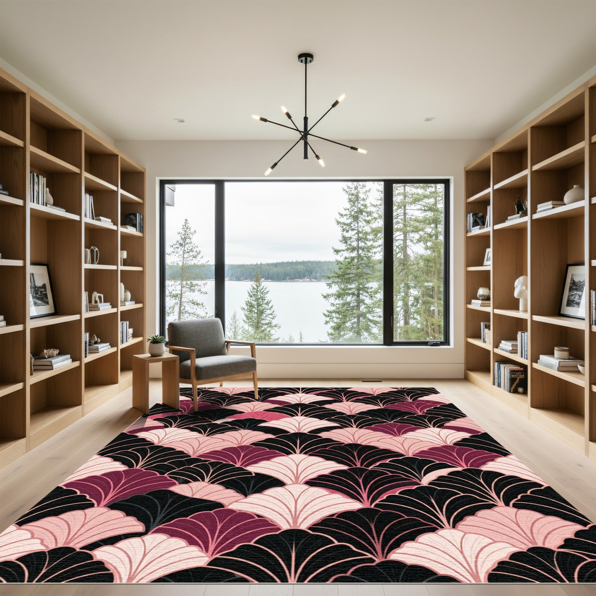 Art Deco Fan Blush Black Rug