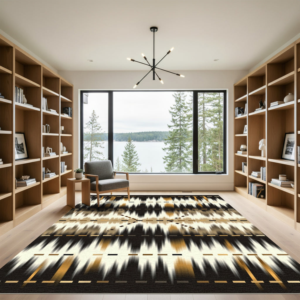 Golden Brown Abstract Ikat Stripes Rug