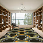 Retro Olive and Golden Arc Medallion Rug