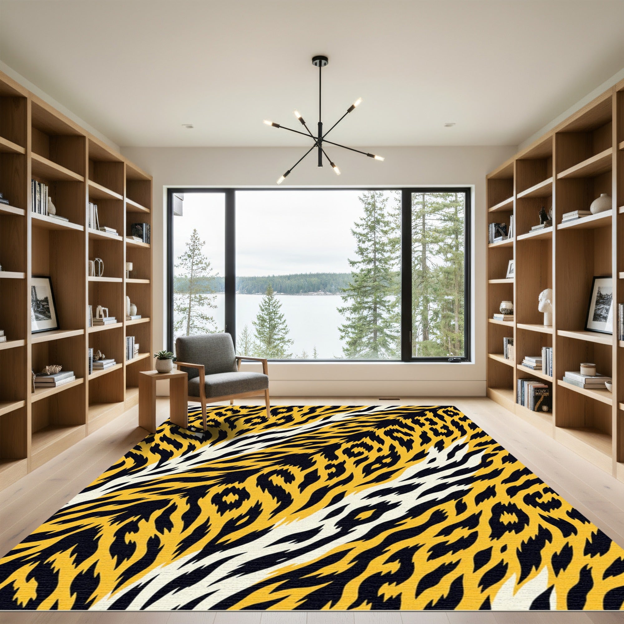 Yellow Black White Feline Stripes Rug