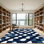 Deep Blue Ocean Wave Geometric Rug