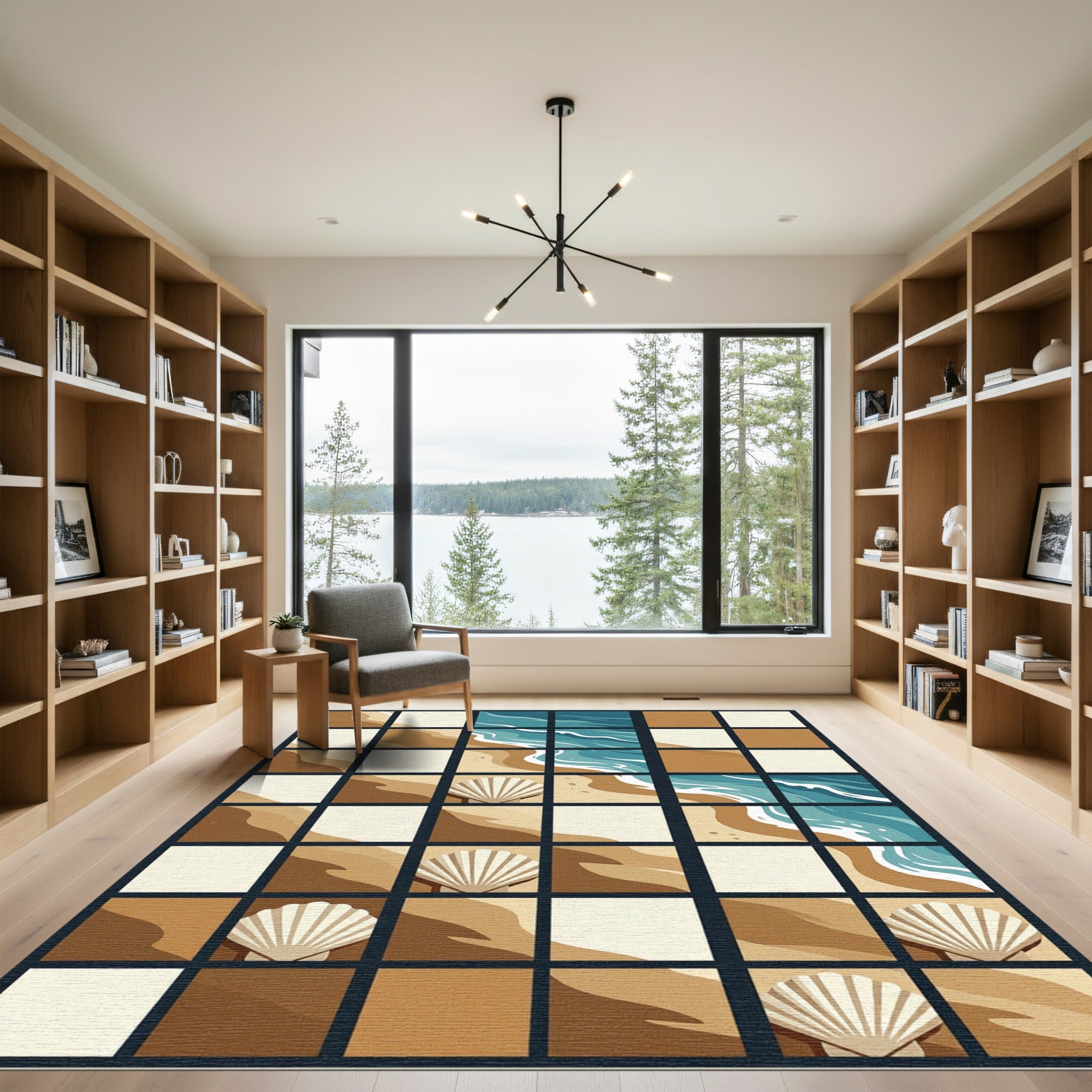 Coastal Beach Sand Seashell Quilt Rug