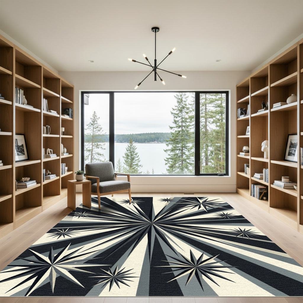 Monochrome Starburst Geometric Radiating Rug
