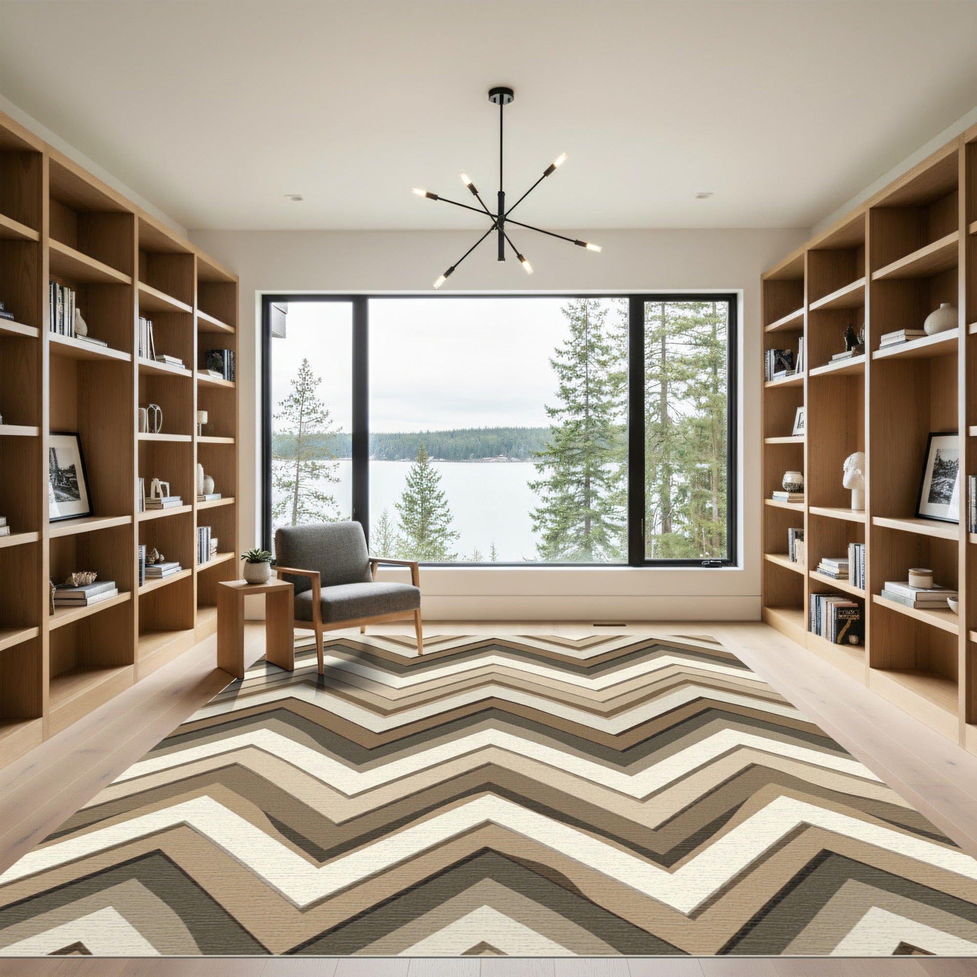 Neutral Earthy Zigzag Chevron Stripe Rug