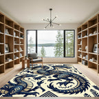 Dual Navy Dragon Folk Art Emblem Rug