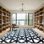 Modern Slate Blue Geometric Lattice Rug