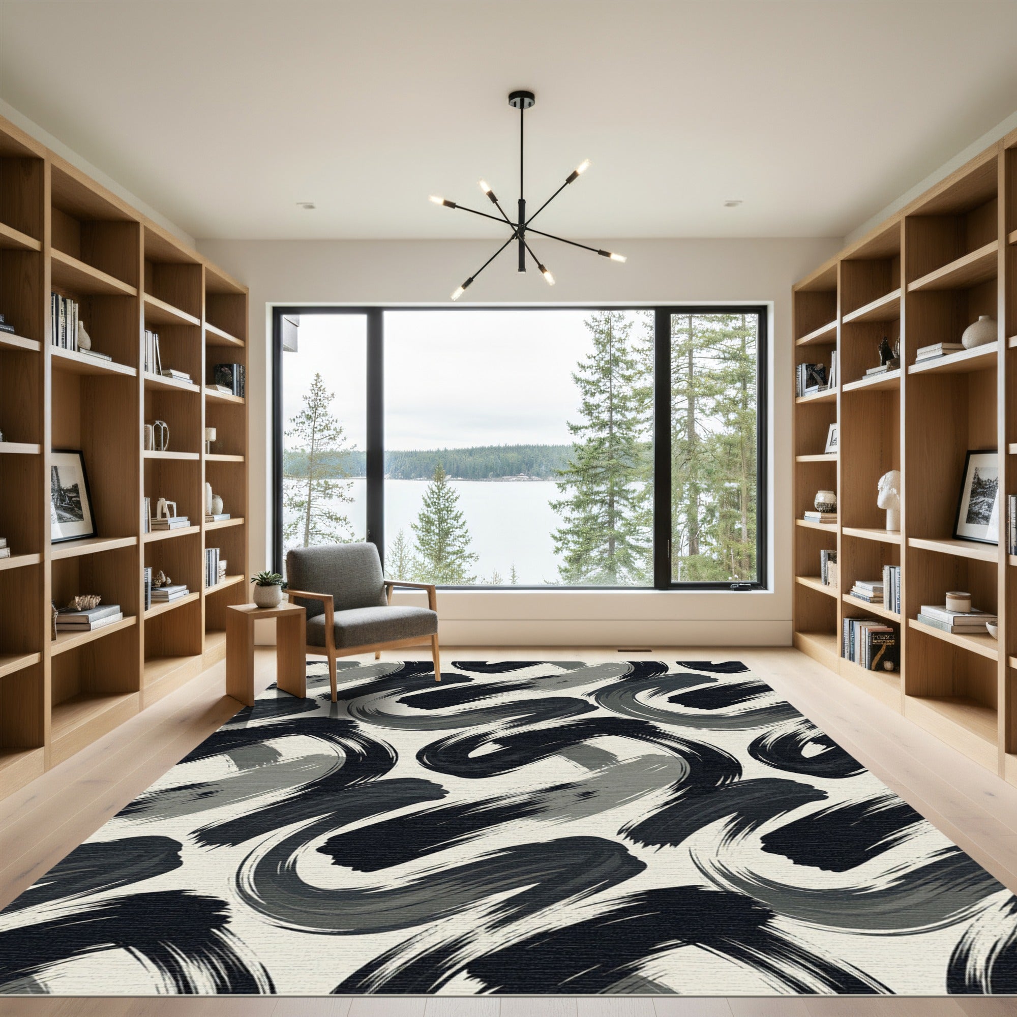 Monochromatic Brushstroke Swirl Rug