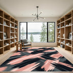 Blush Rose and Charcoal Abstract Strokes Rug