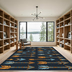 Orange and Blue Feathered Arrow Boho Rug