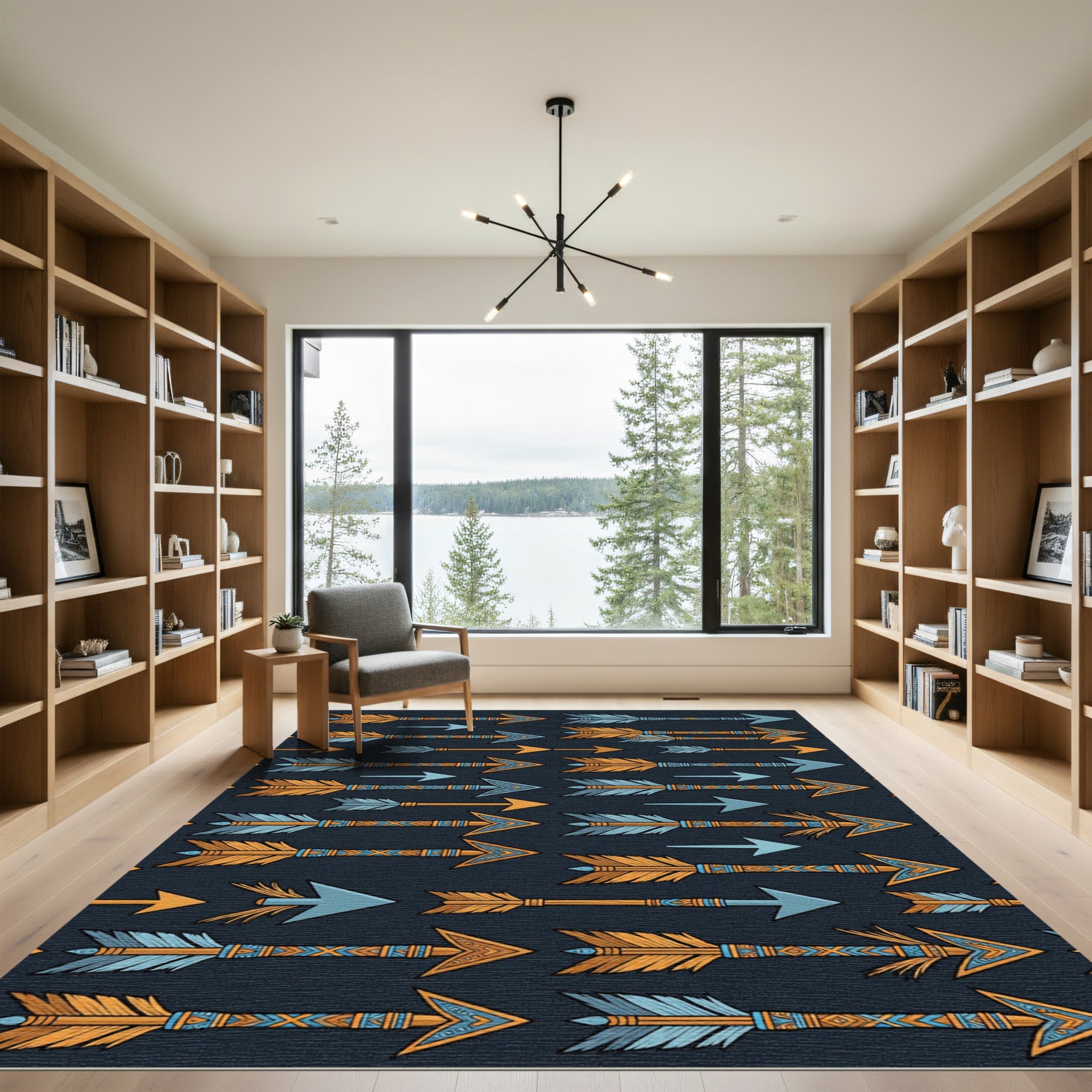 Orange and Blue Feathered Arrow Boho Rug