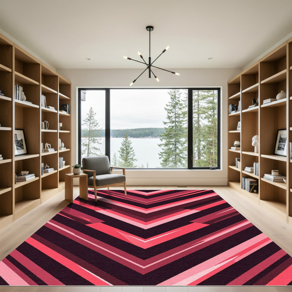 Bold Crimson Abstract Chevron Stripe Rug