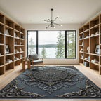 Sophisticated Gray and Gold Ornate Medallion Rug