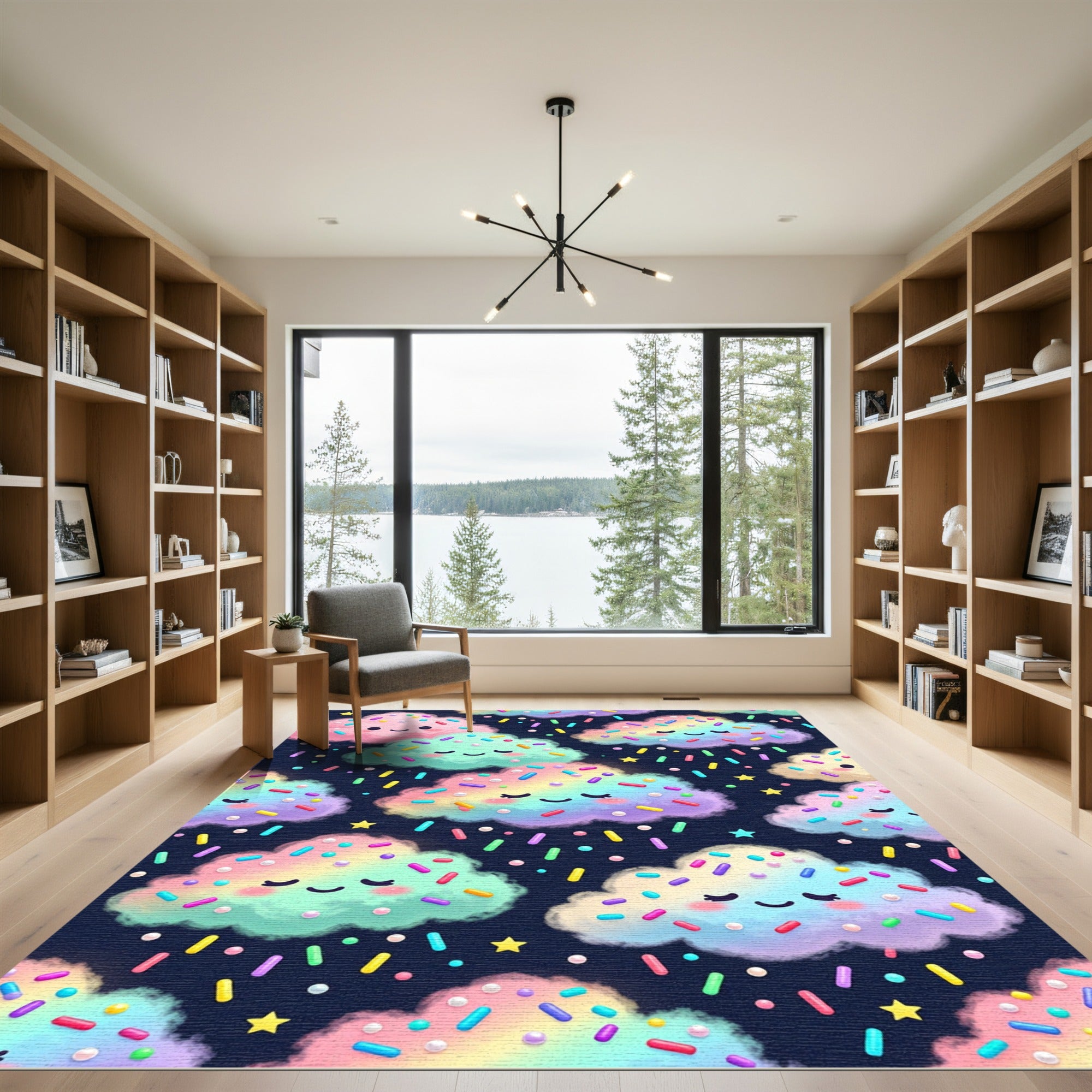 Whimsical Rainbow Cloud Pastel Sprinkle Sky Rug