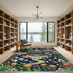 Elegant Pavilion Garden Midnight Botanical Art Rug