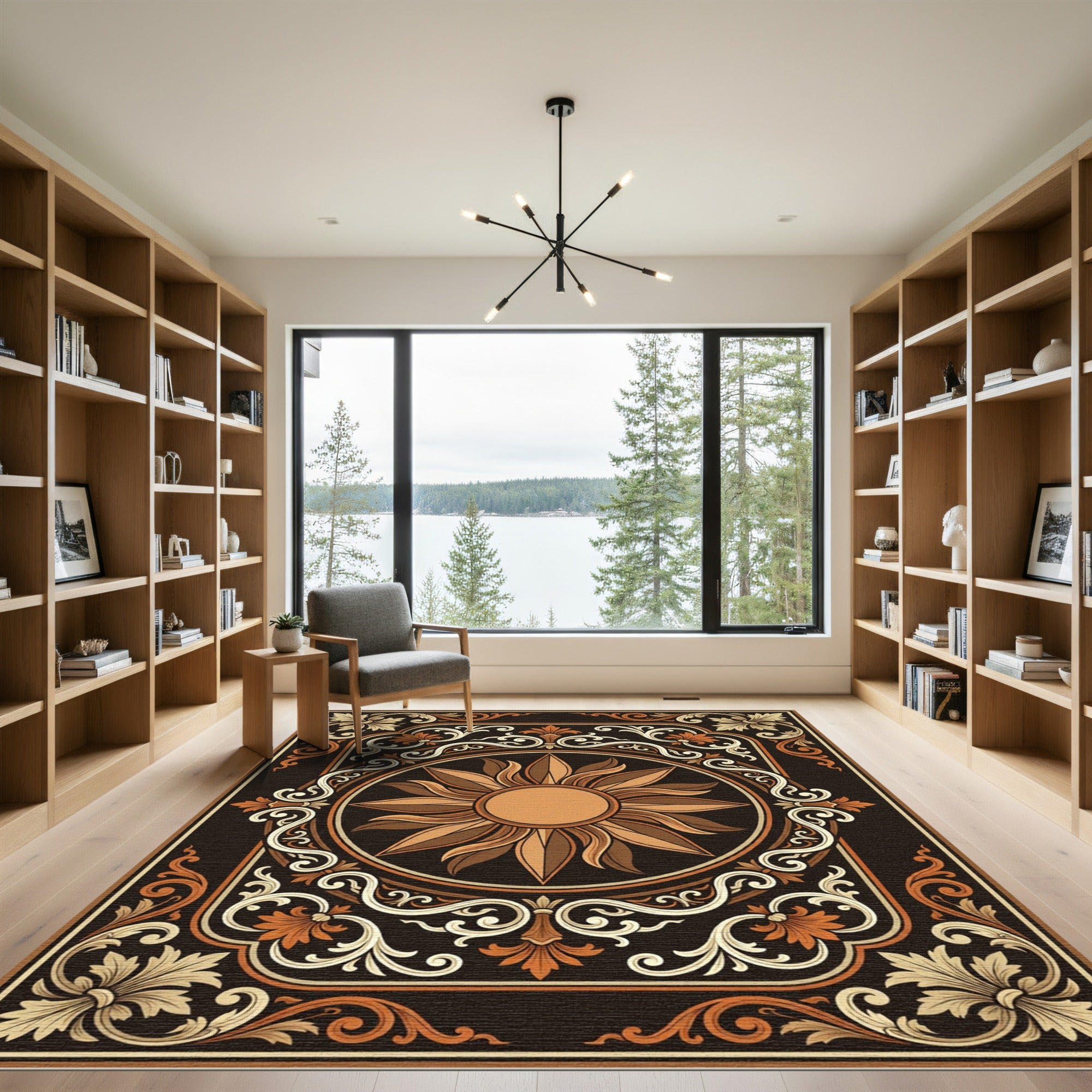 Ornate Sunburst Floral Frame Rug