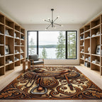 Western Brown Leather Floral Scroll Rug