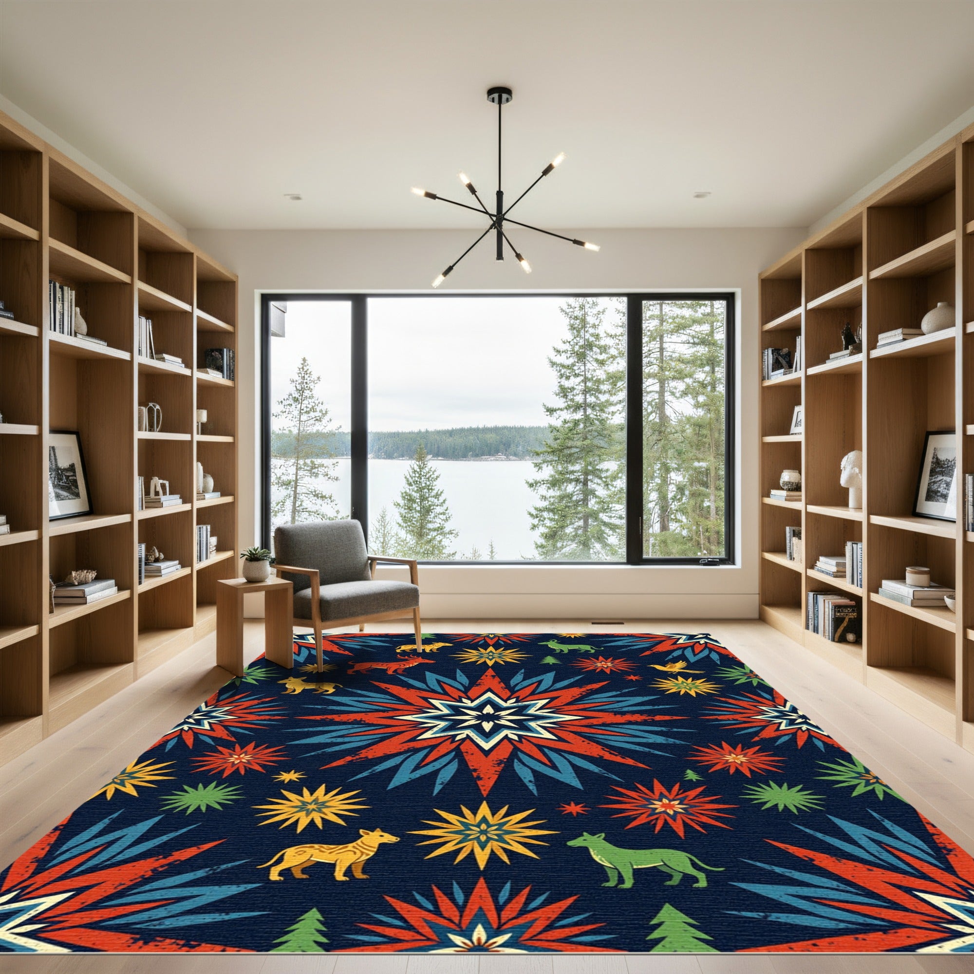 Celestial Folk Art Star Forest Rug