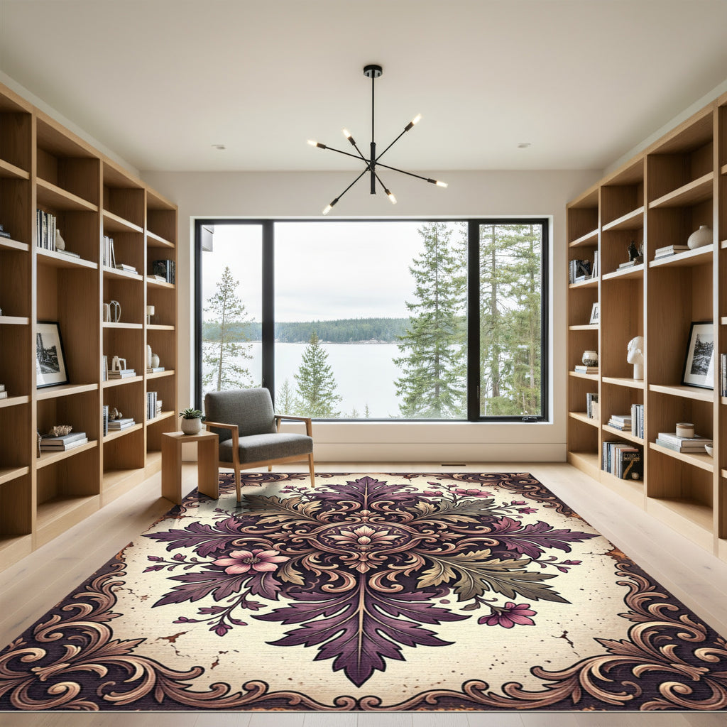 Ornate Plum Botanical Heirloom Medallion Rug
