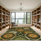 Geometric Sunburst Hexagonal Olive Rug
