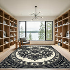 Ornate Damask Charcoal Floral Medallion Rug