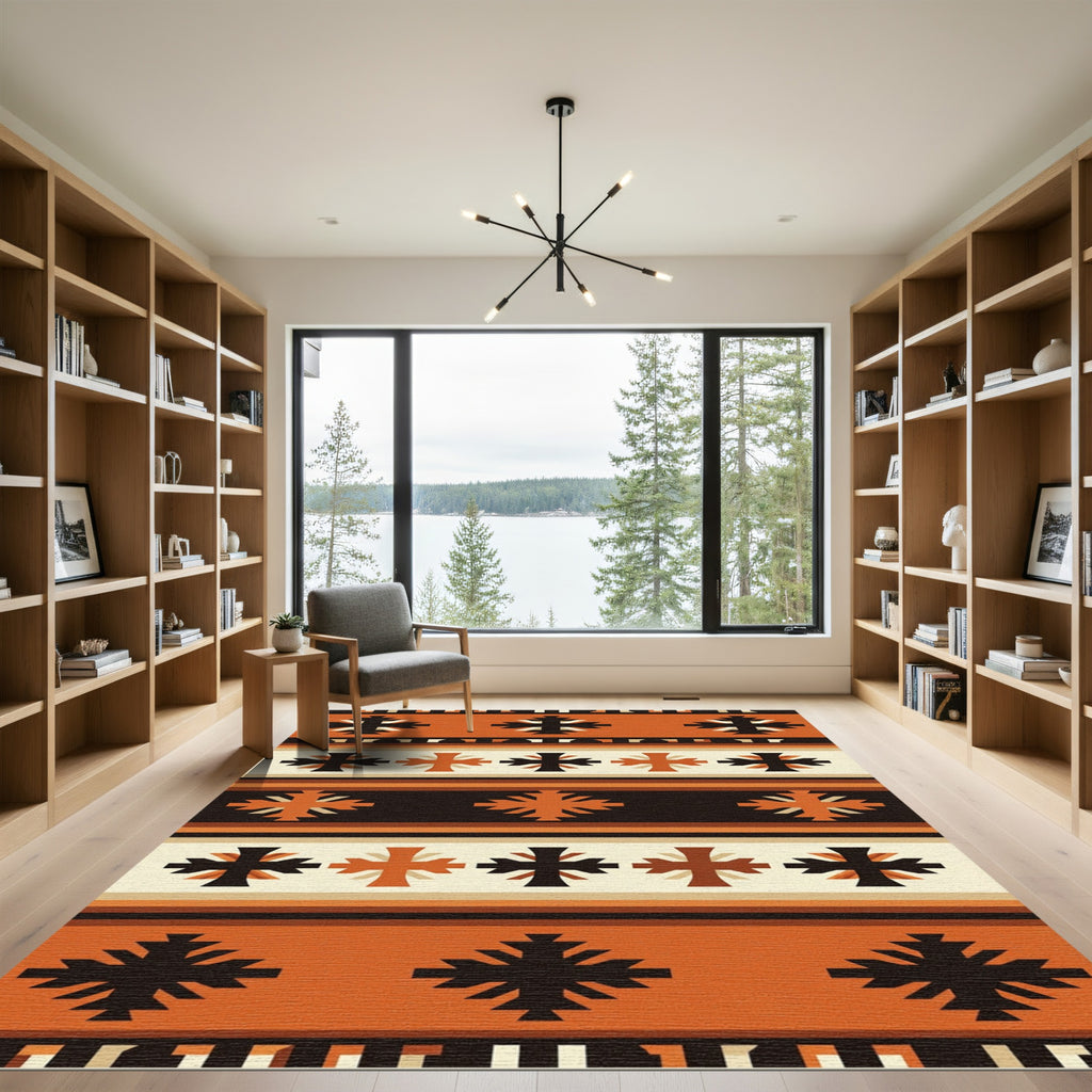 Earthy Terracotta Geometric Southwest Striped Rug