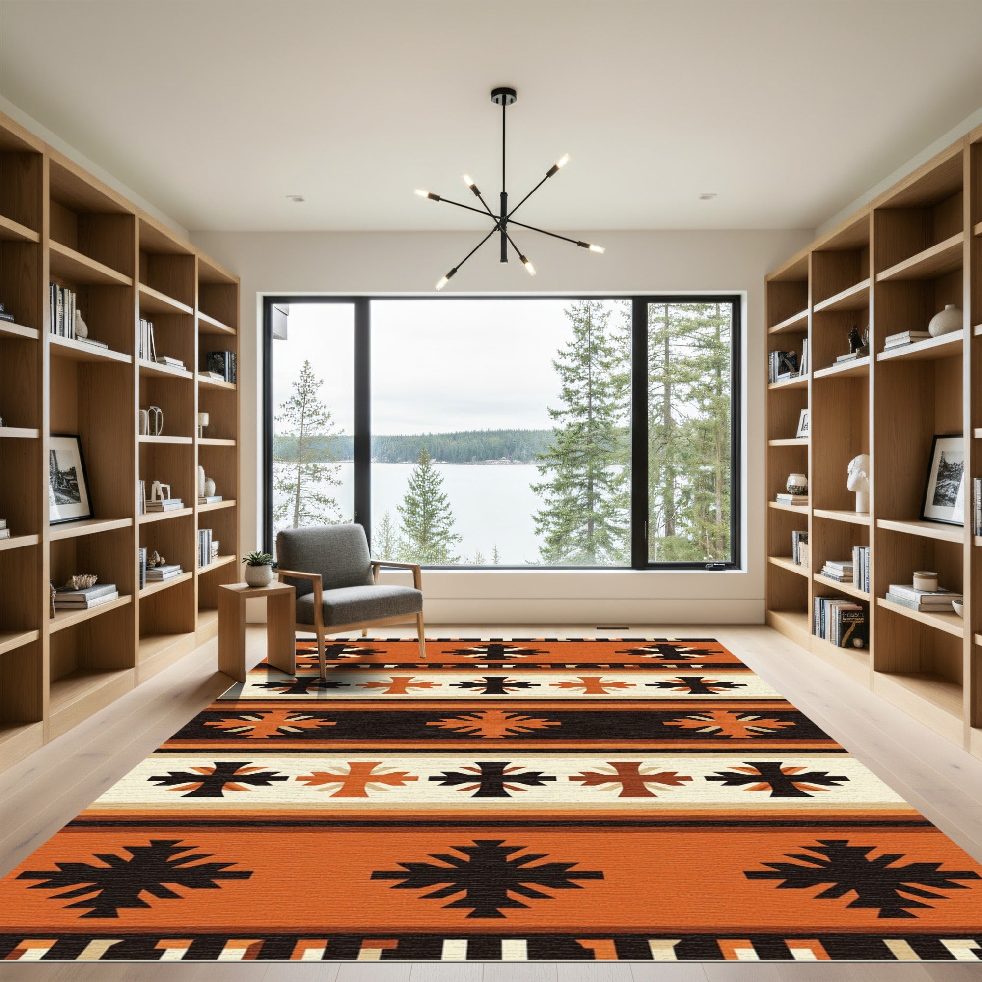 Earthy Terracotta Geometric Southwest Striped Rug