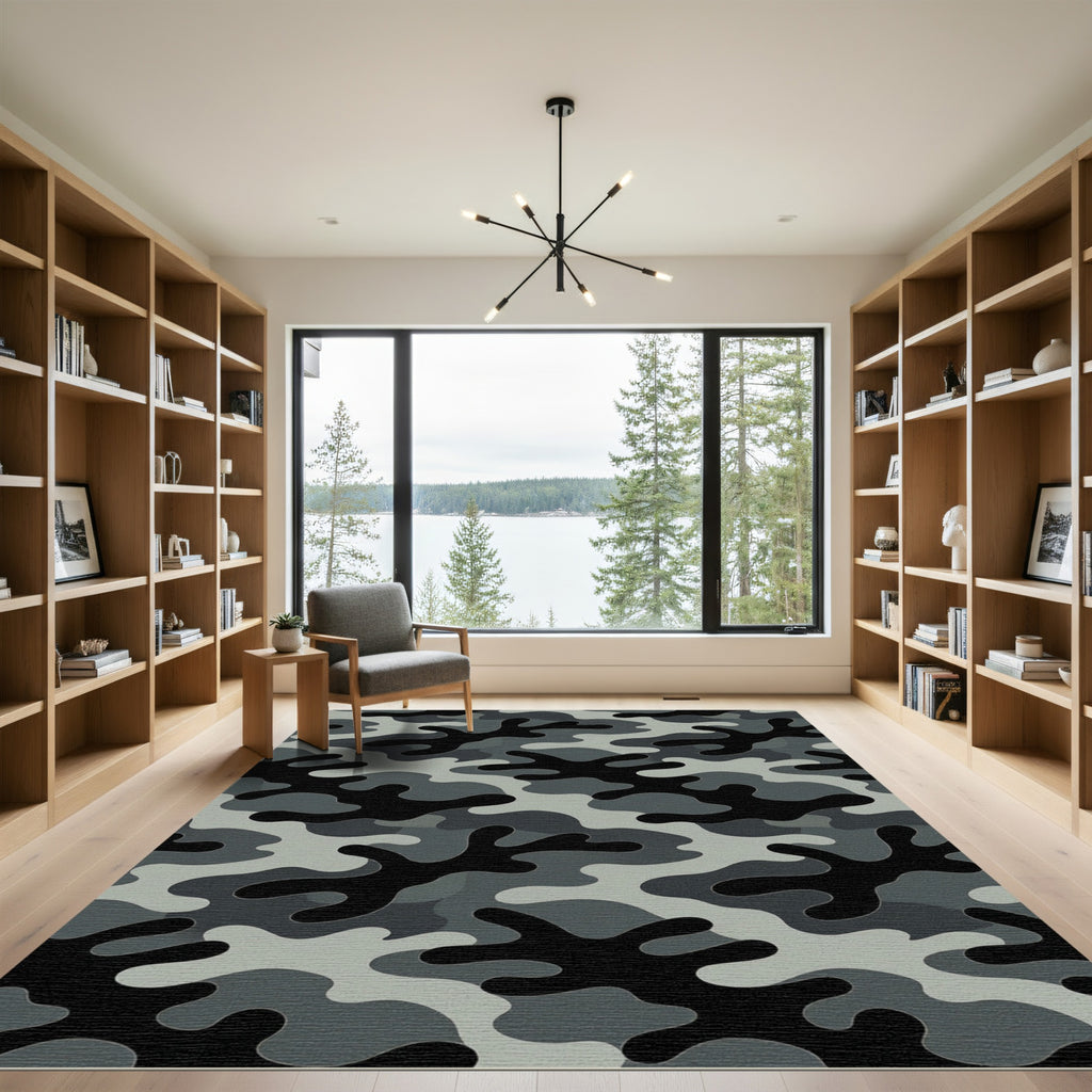 Modern Monochrome Gray Camouflage Graphics Rug