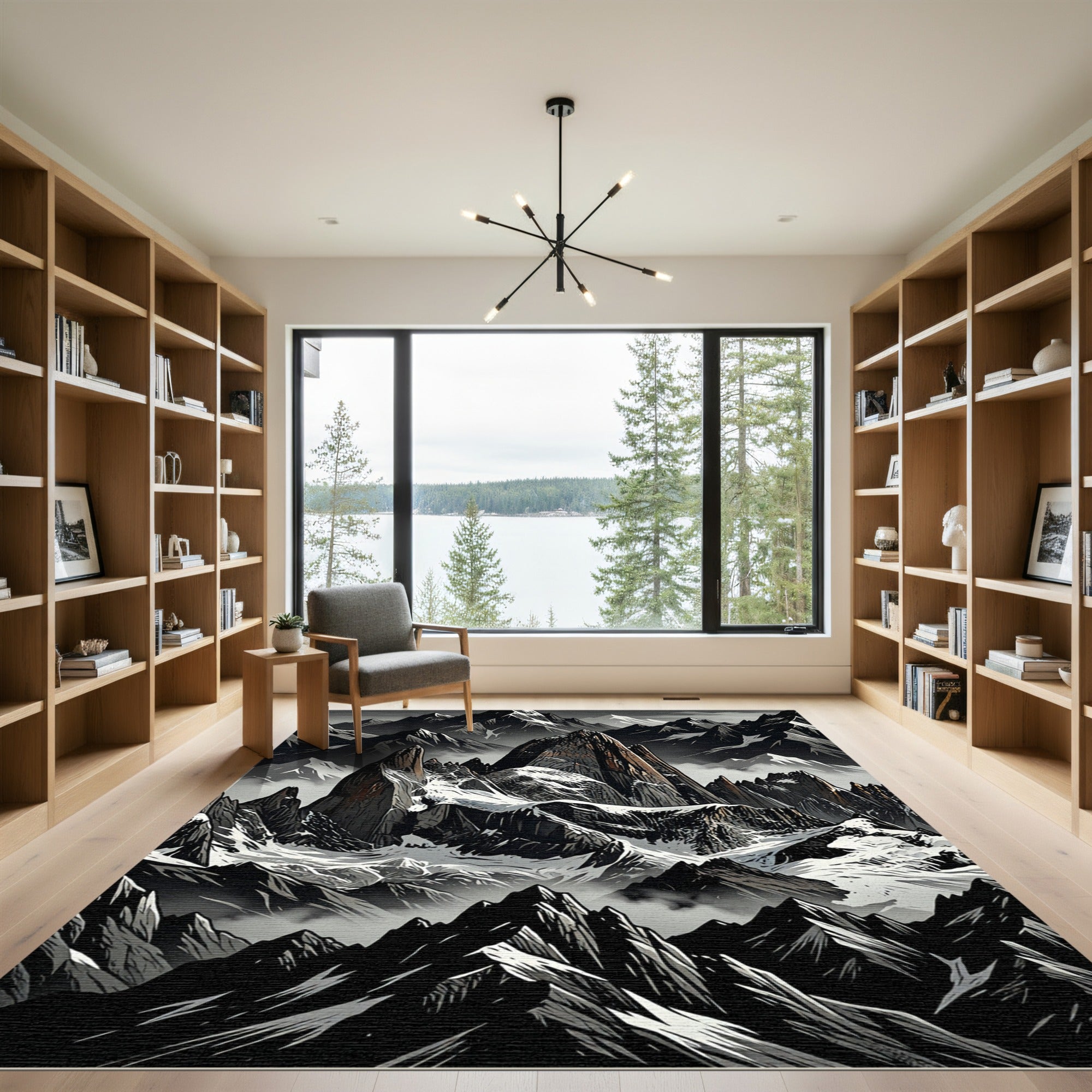 Dramatic Gray Mountain Peaks Rug