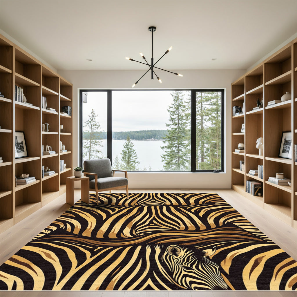 Golden Zebra Stripe Abstract Rug