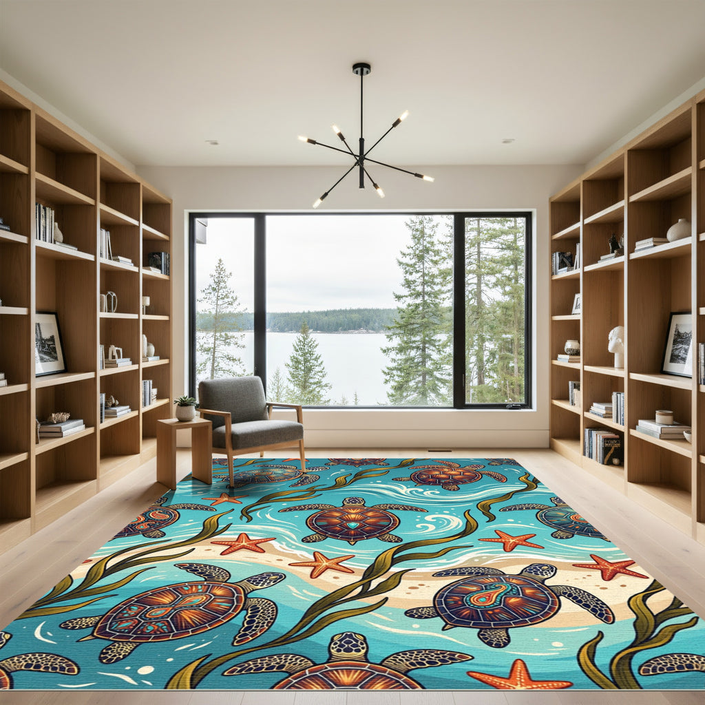 Tropical Sea Turtle Coral Reef Ocean Rug