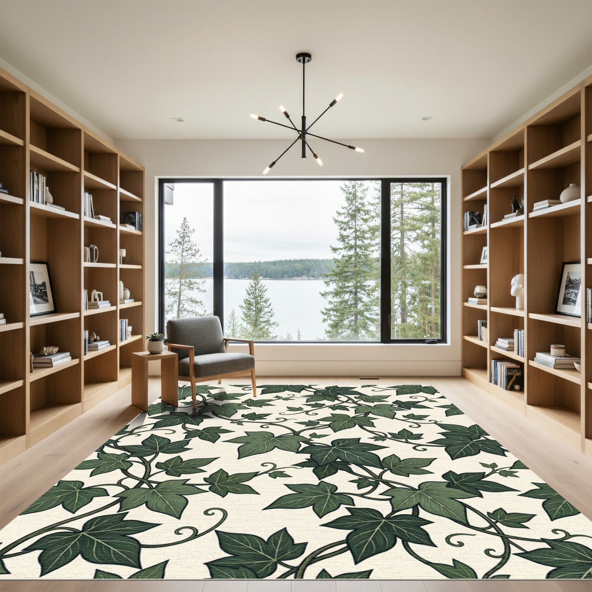 Earthy Green Ivy Vine Foliage Rug