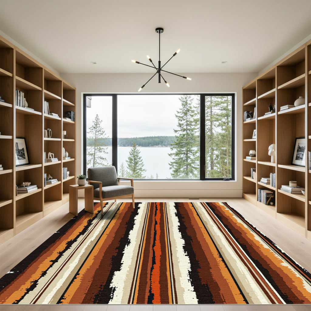 Textured Earth Tone Vertical Stripes Rug