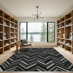 Modern Charcoal Monochrome Chevron Geometric Rug