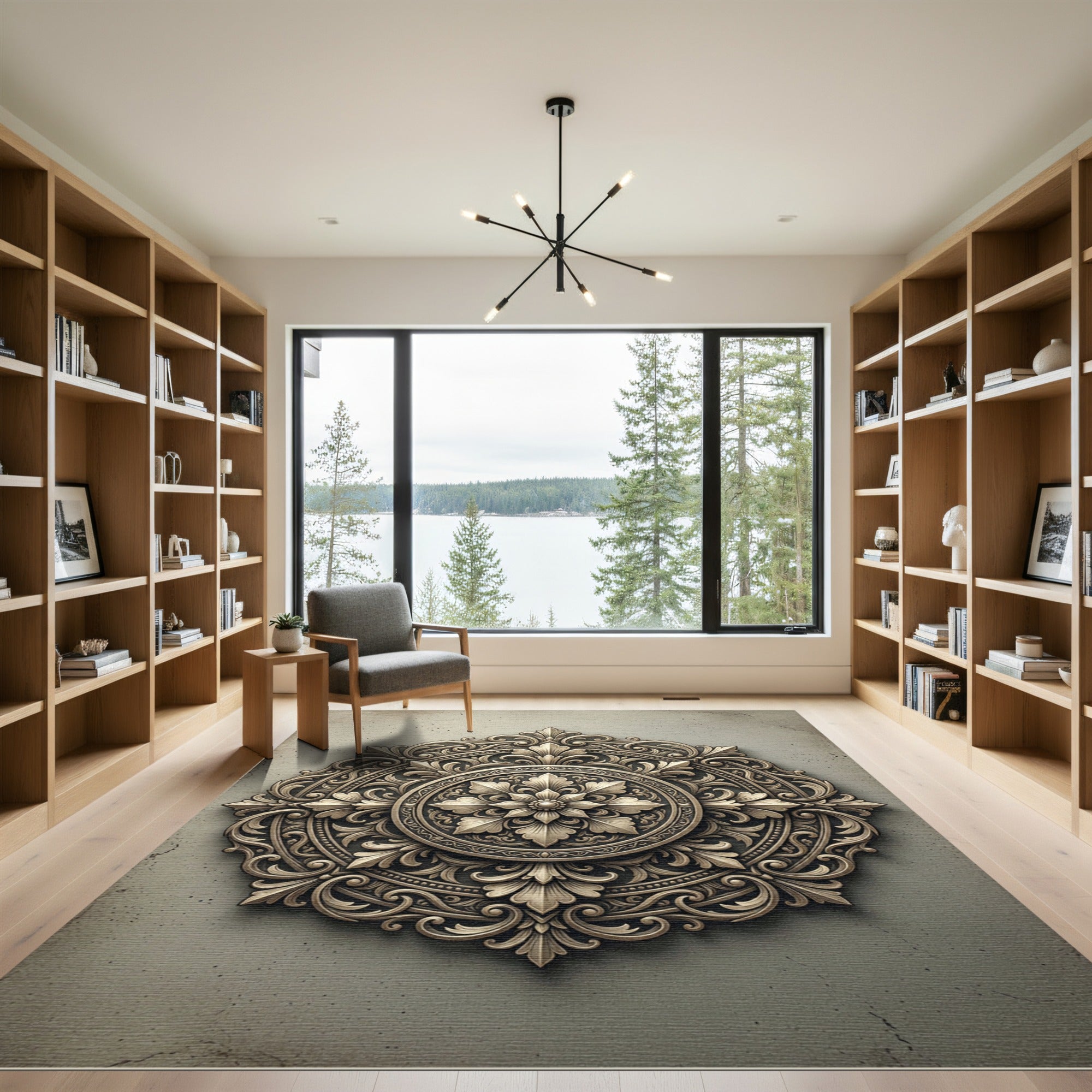 Elegant Bronze Floral Medallion Accent Rug