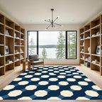 Geometric Navy and Cream Octagon Tiling Rug