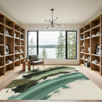 Abstract Sage and Dark Olive Strokes Rug