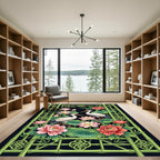 Crane Lotus Peony Bamboo Zen Art Rug