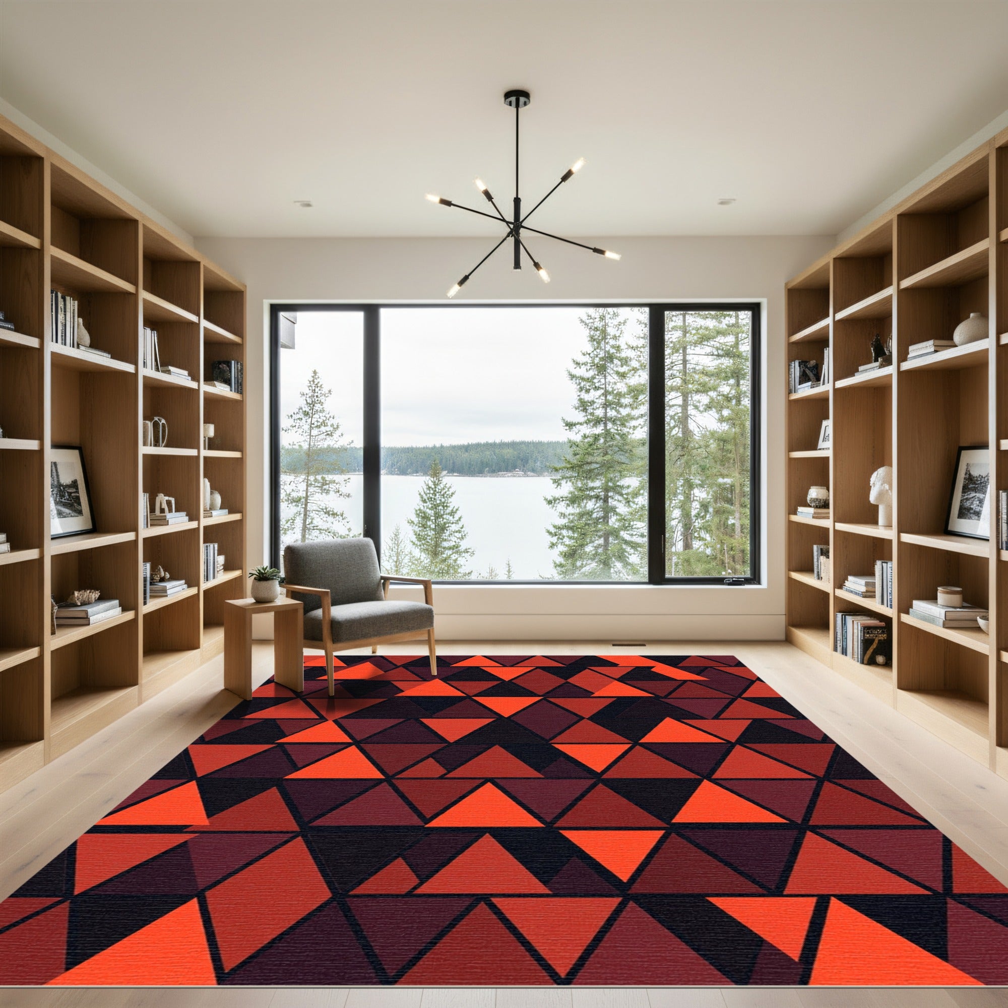 Crimson Red Triangles Geometric Composition Rug